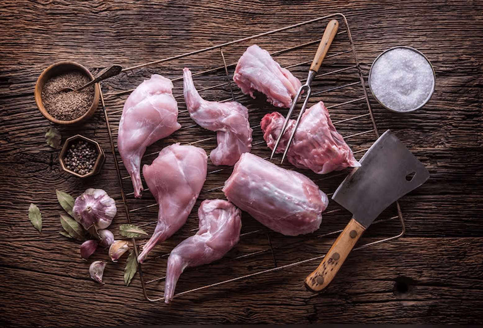 Fresh rabbit meat cuts